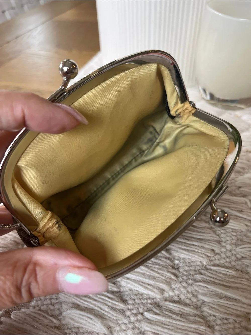 Coach Brown Signature Kiss-Lock Coin Purse with Black & White Stripe